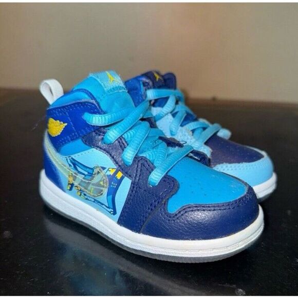 Nike Air Jordan 1 Mid Fly Navy Light Blue BV8175-400 Td Toddler Size 6C - Picture 1 of 5